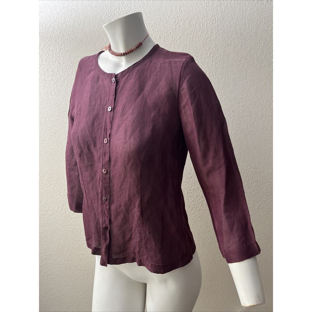 Eileen Fisher Blouse XS Linen silk Button Up Wine Merlot Lightweight Whimsigoth - Picture 2 of 16